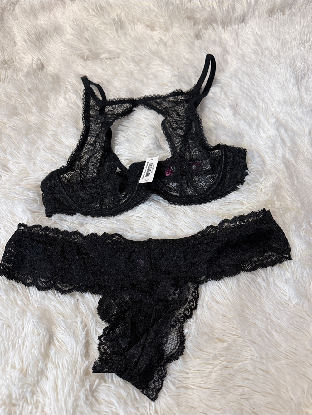 Adore Me Black Lace Underwire Bralette & Cheeky Thong Set